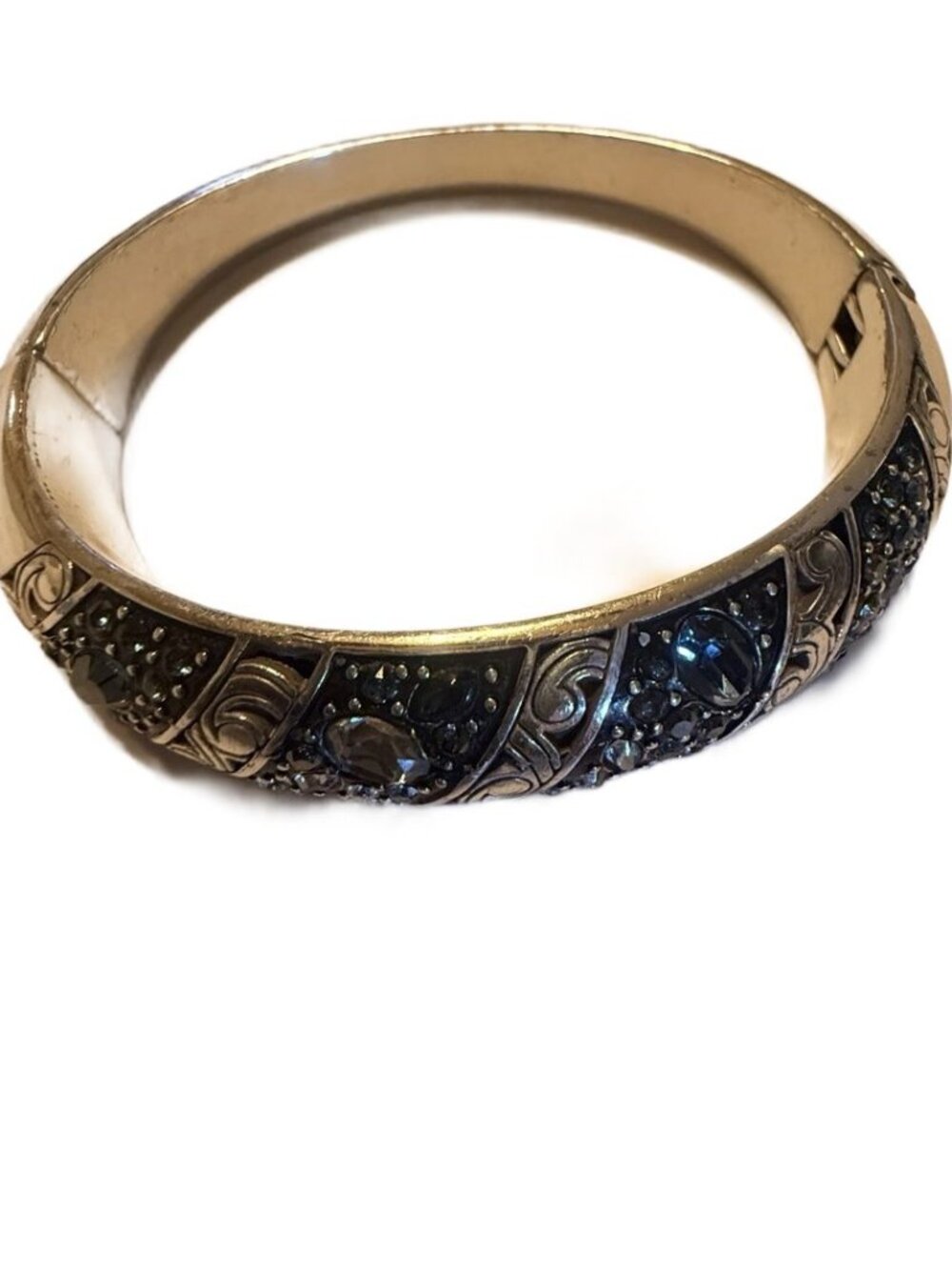 Brighton Crystal Voyage Heart Hinged Bangle Silver-Blue #J39593